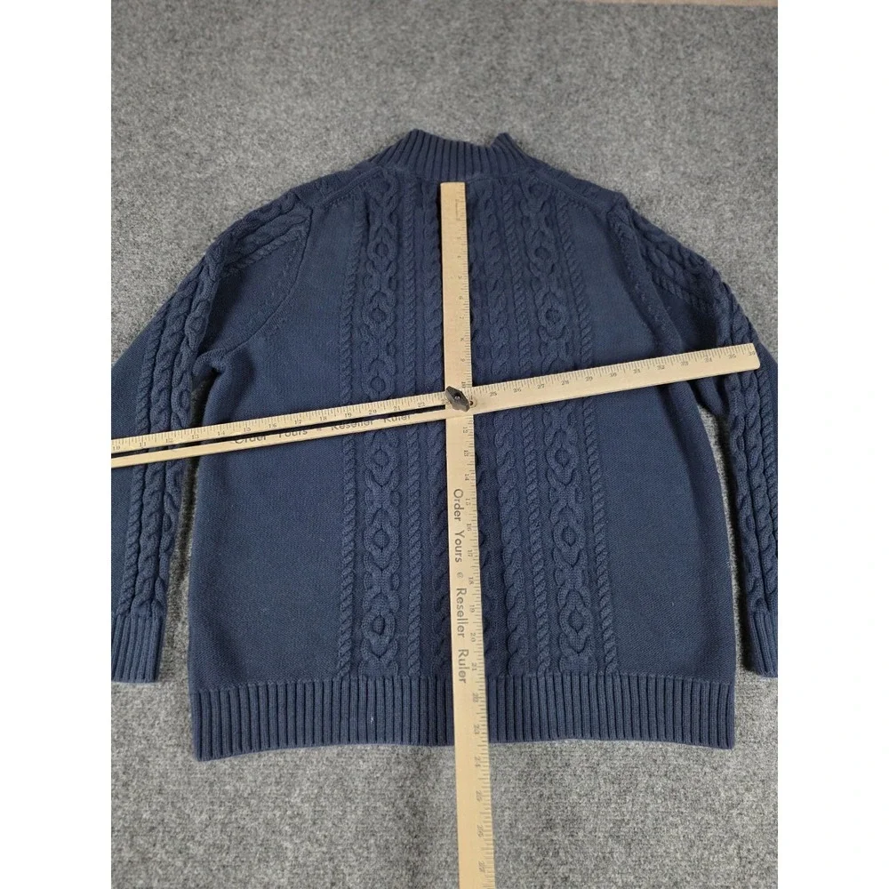L.L.Bean Sweater Mens XL Navy Blue Cable Knit Full Zip Mock Neck Cardigan Cotton